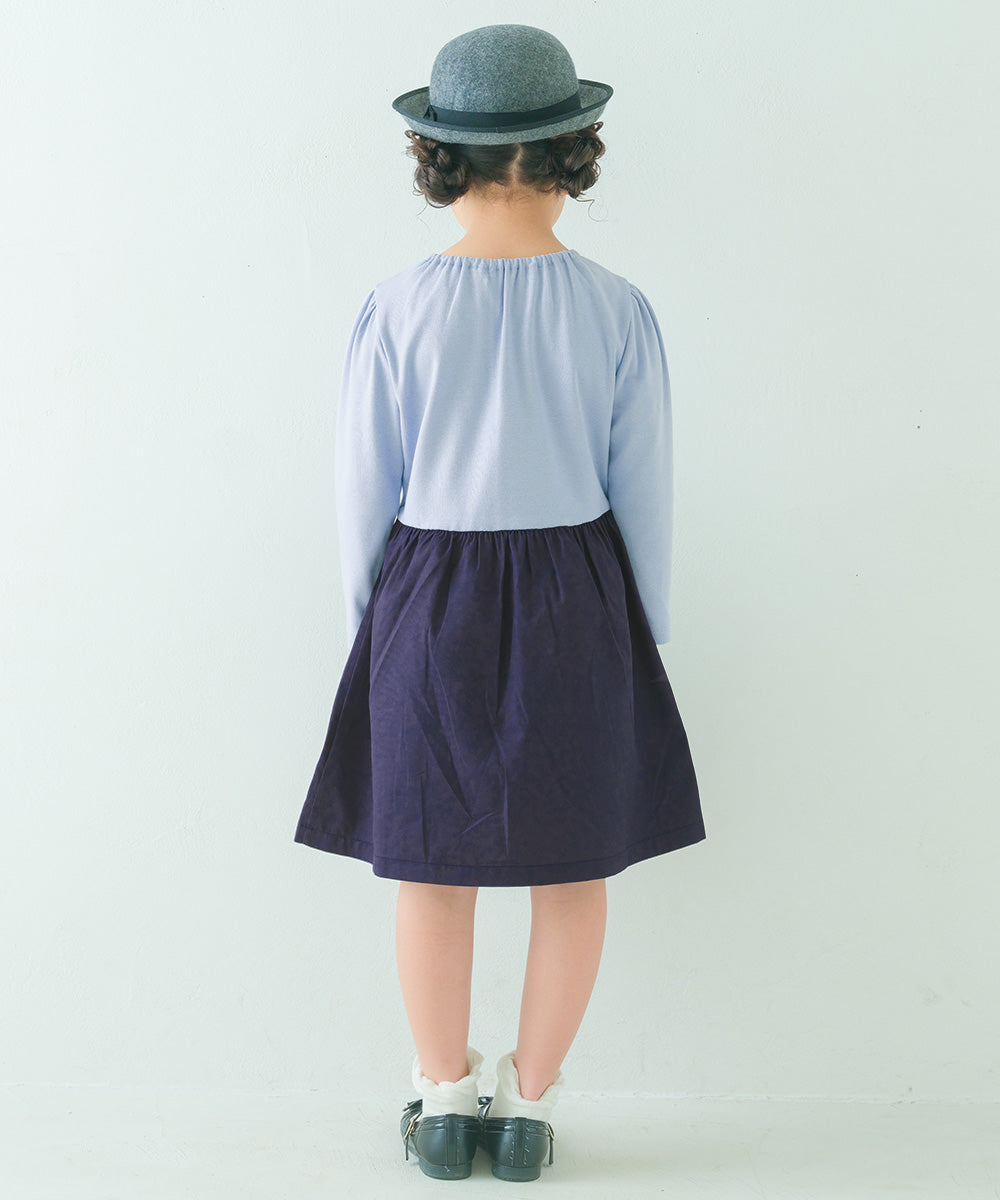 馬車 お城 ロゴ お花 刺繍 リボンつきドッキングワンピース