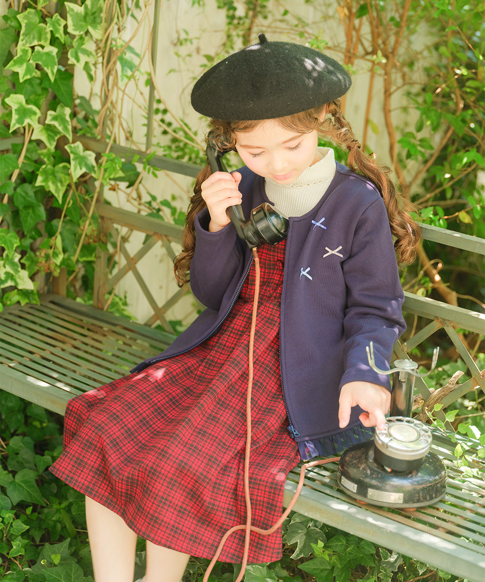 リボンつき チュールフリル 裏毛カーディガン