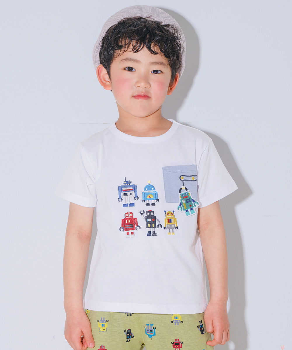 綿100％ ロボット 刺繍 半袖 Tシャツ