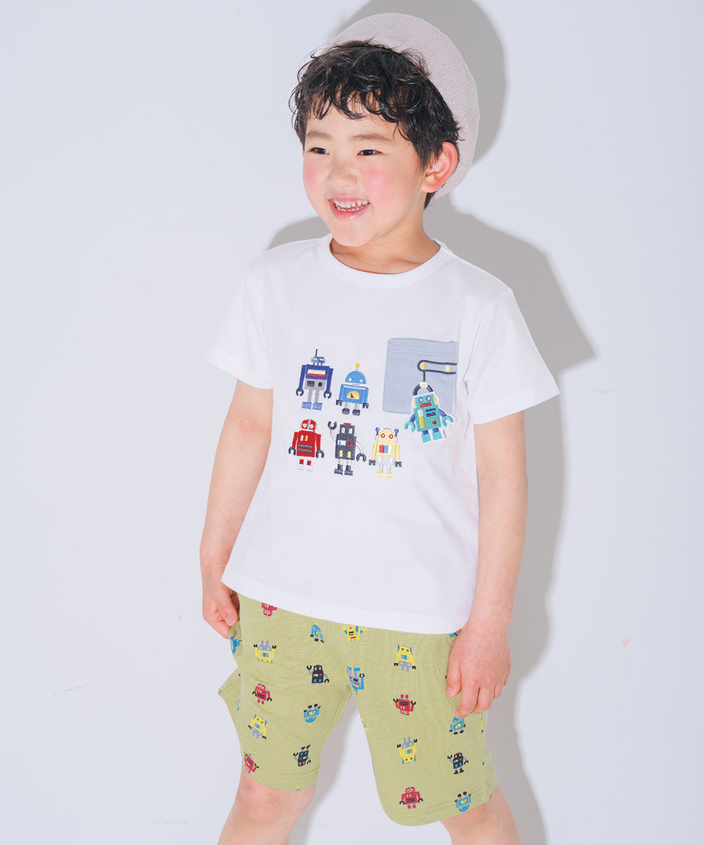 綿100％ ロボット 刺繍 半袖 Tシャツ