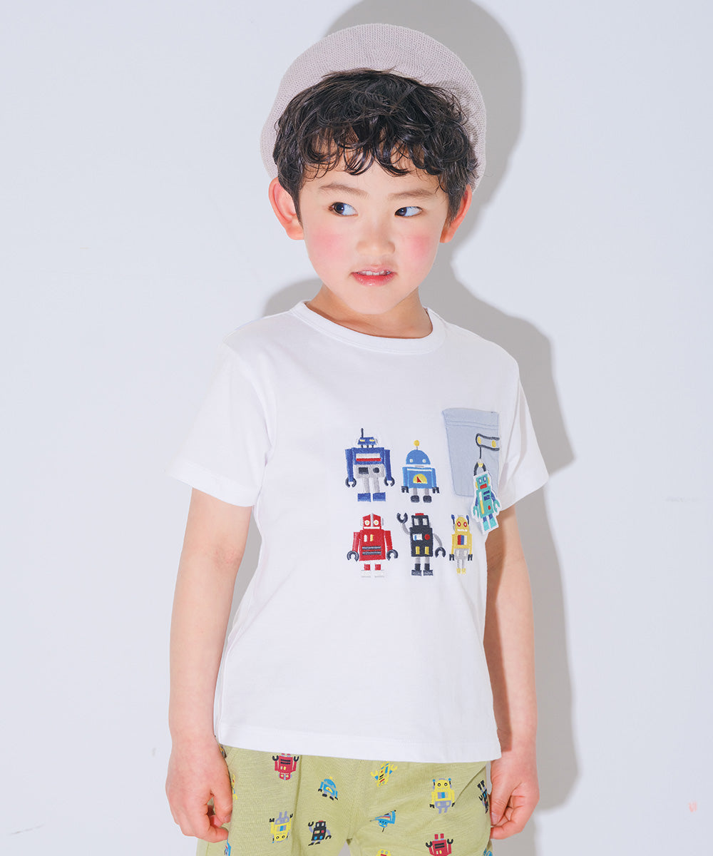 綿100％ ロボット 刺繍 半袖 Tシャツ