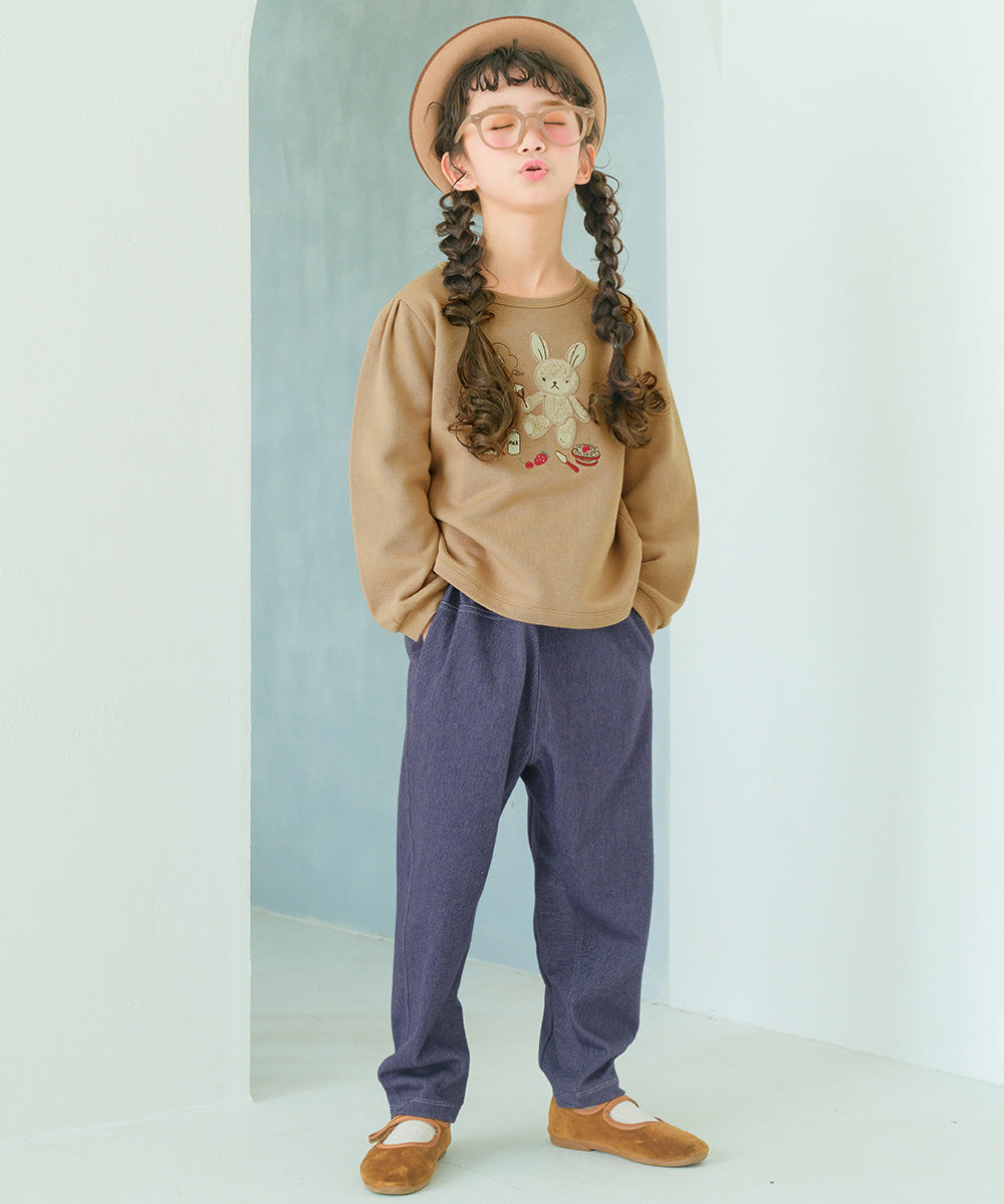 男女兼用 デニムツイルニット マチつきテーパードパンツ