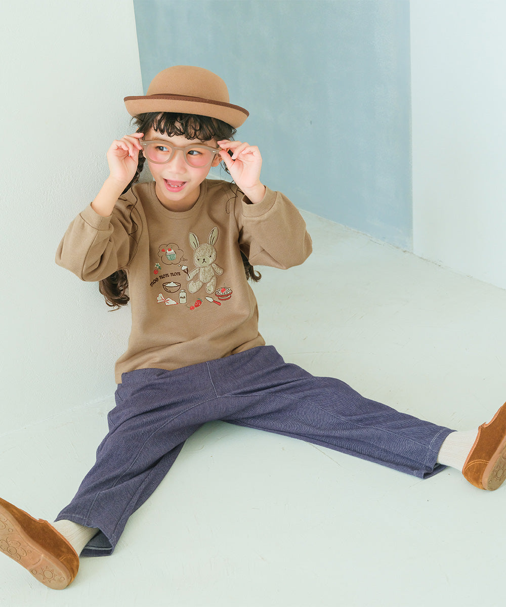 男女兼用 デニムツイルニット マチつきテーパードパンツ