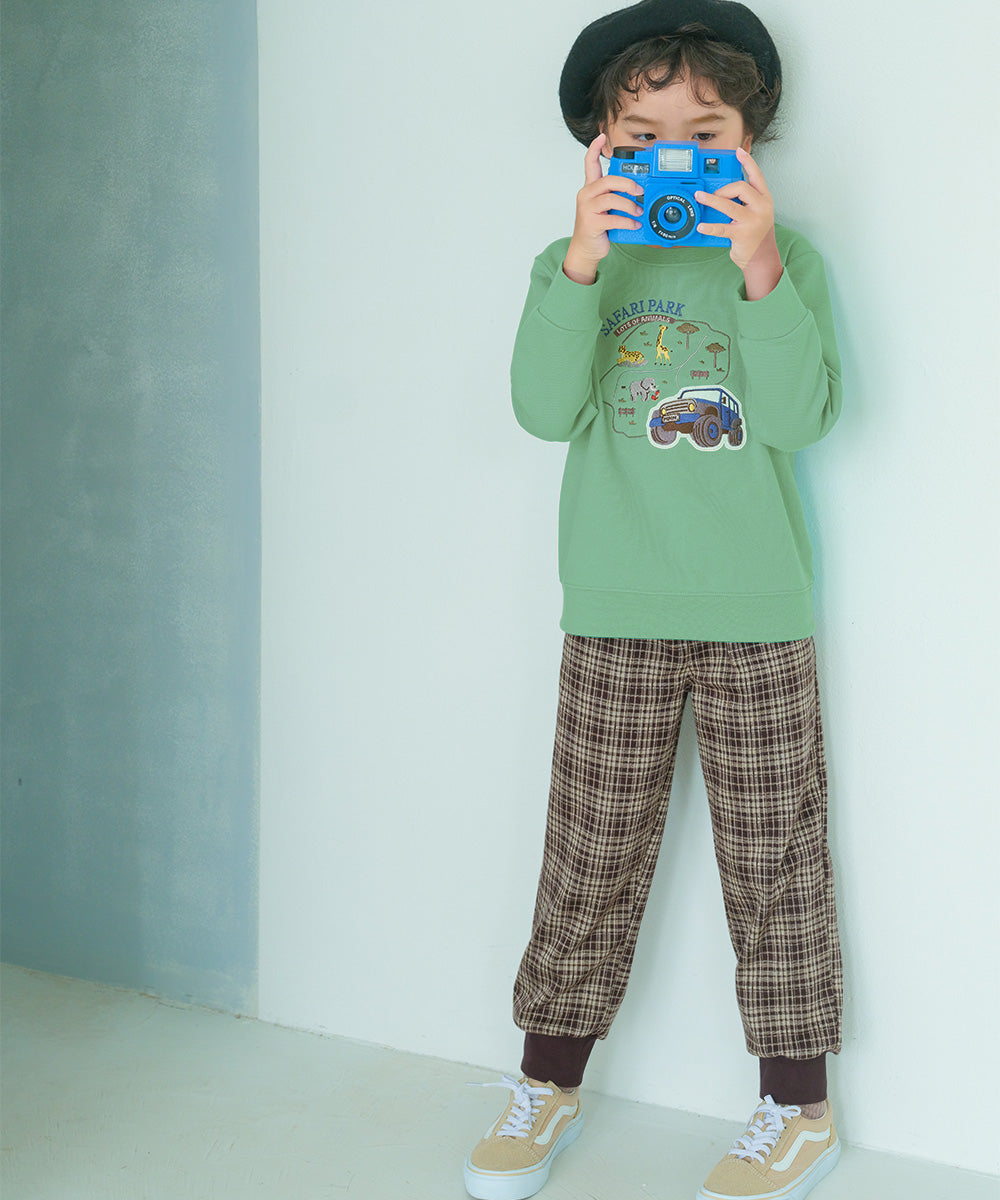 ジャガードニット チェック柄 ストレッチ ジョガーパンツ