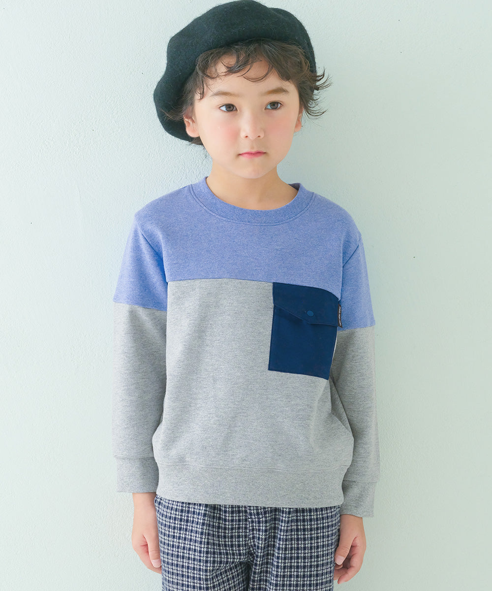 バイカラー切り替え ポケットつき 裏毛トレーナー