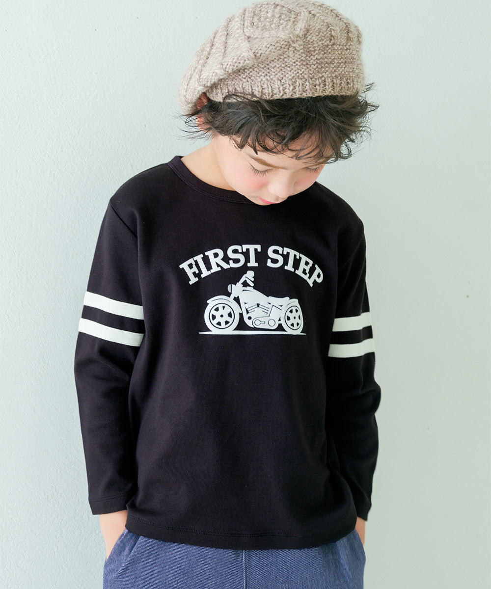 綿100％ バイク ロゴ フロッキープリントTシャツ