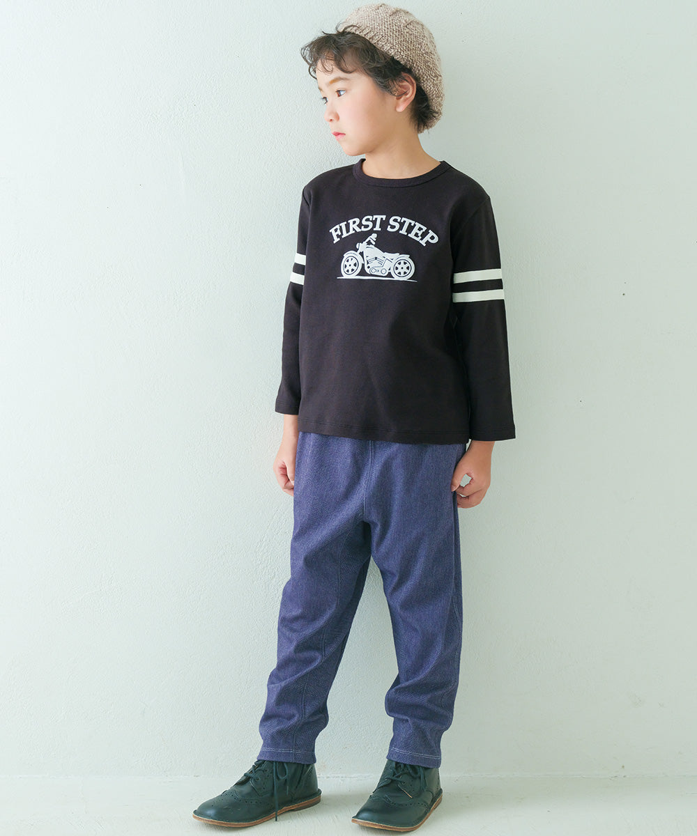 綿100％ バイク ロゴ フロッキープリントTシャツ