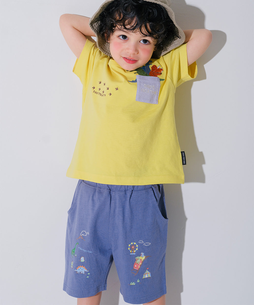 綿100％ 恐竜遊園地プリント ハーフパンツ