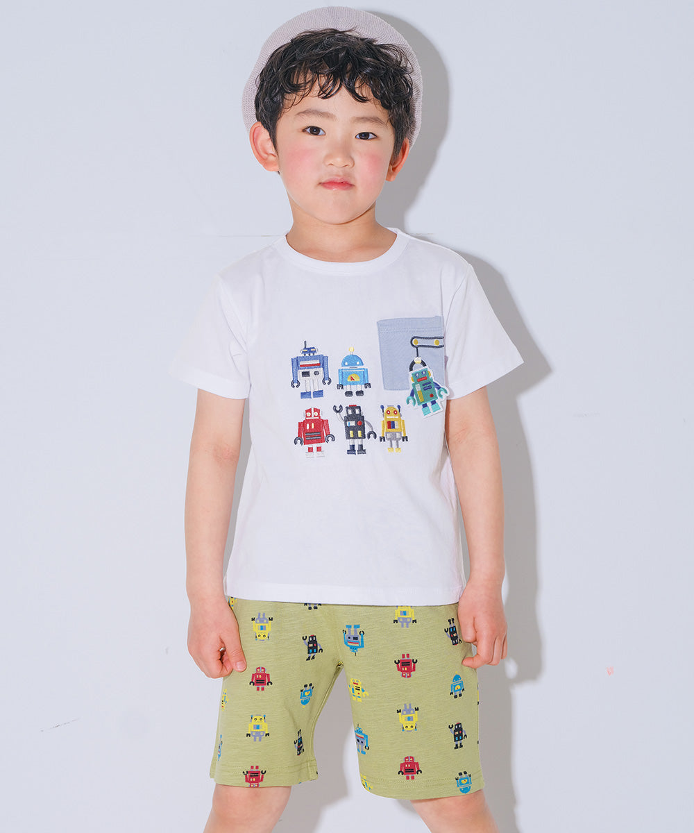 綿100％ オリジナルロボットプリントハーフパンツ