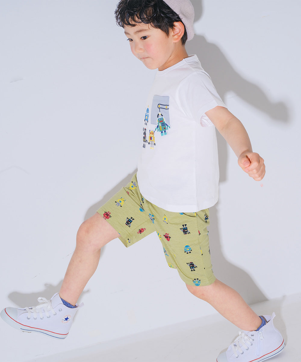 綿100％ オリジナルロボットプリントハーフパンツ
