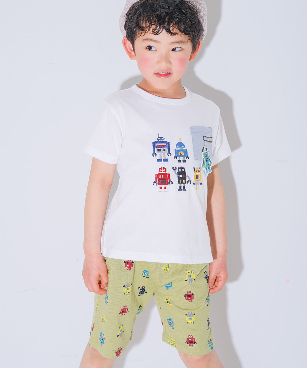 綿100％ オリジナルロボットプリントハーフパンツ