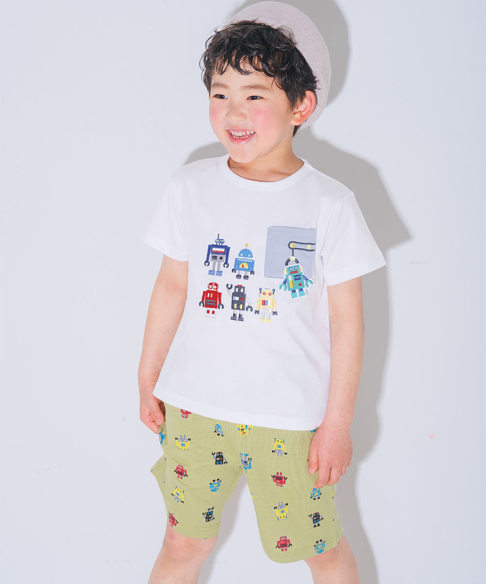 綿100％ オリジナルロボットプリントハーフパンツ