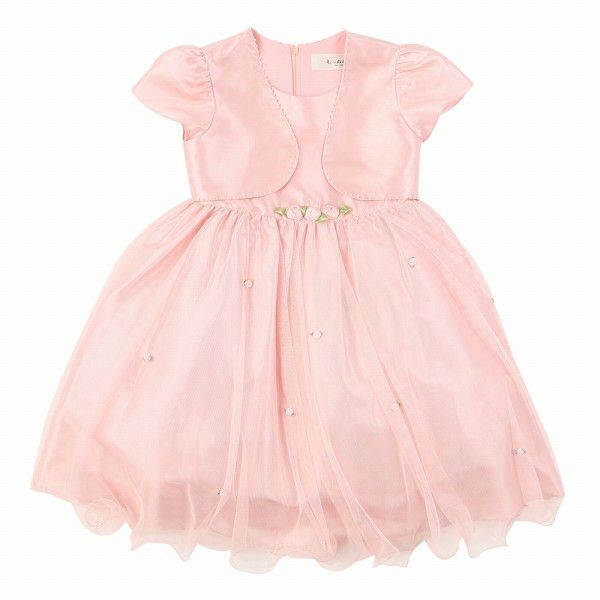 A layered style tulle dress with flowers Pink front