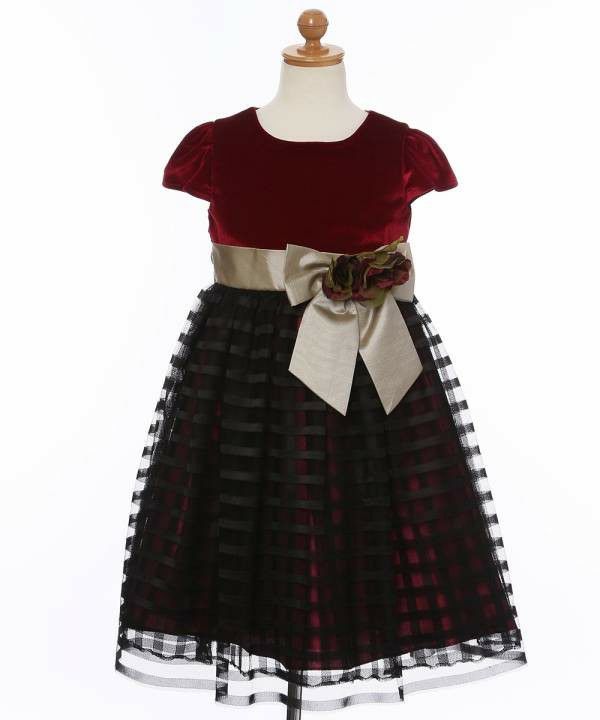 Border pattern tulle & velor switching with vela ribbon Deep Red torso