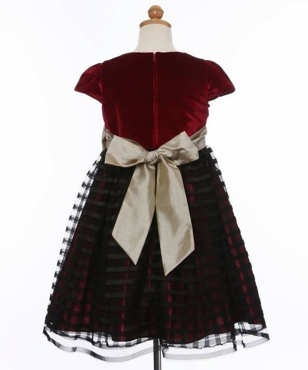 Border pattern tulle & velor switching with vela ribbon Deep Red torso