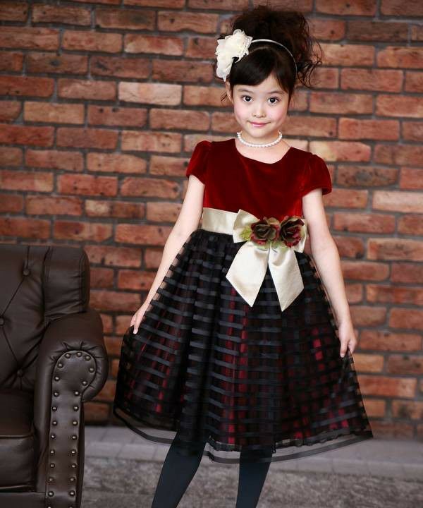 Border pattern tulle & velor switching with vela ribbon Deep Red model image 2