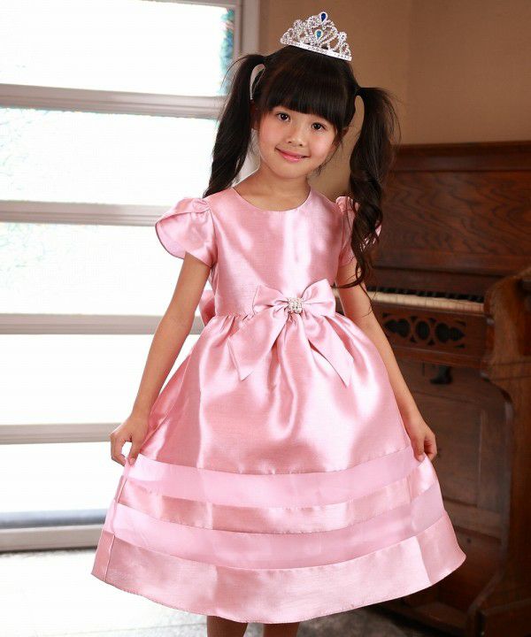 Tulle line dress with rhinestone ribbon Pink model image up
