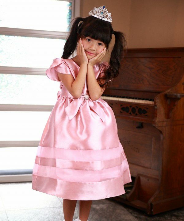 Tulle line dress with rhinestone ribbon Pink model image 3