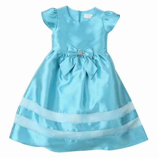 Tulle line dress with rhinestone ribbon Blue front
