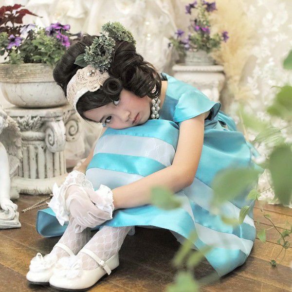 Tulle line dress with rhinestone ribbon Blue model image 1
