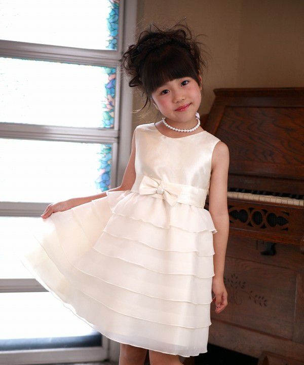 Dress with organic frill ribbon Off White model image up