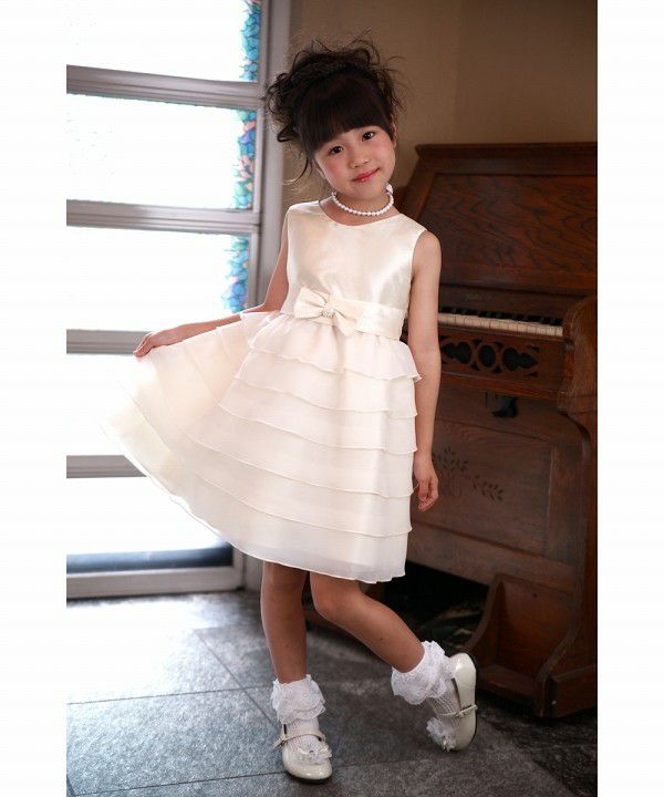 Dress with organic frill ribbon Off White model image whole body