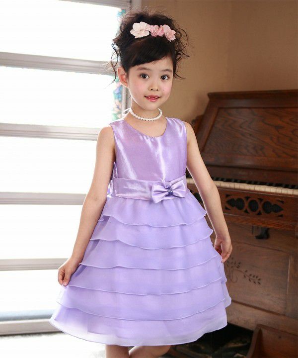Dress with organic frill ribbon Purple model image up