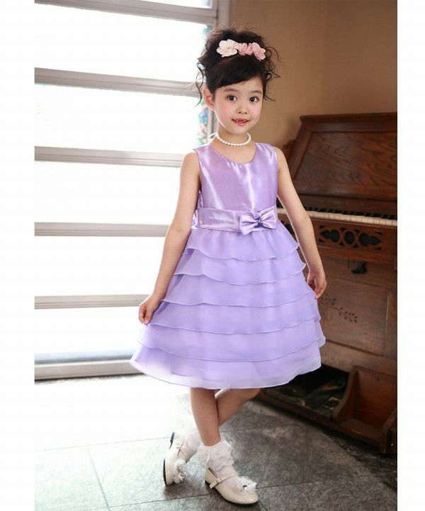 Dress with organic frill ribbon Purple model image whole body