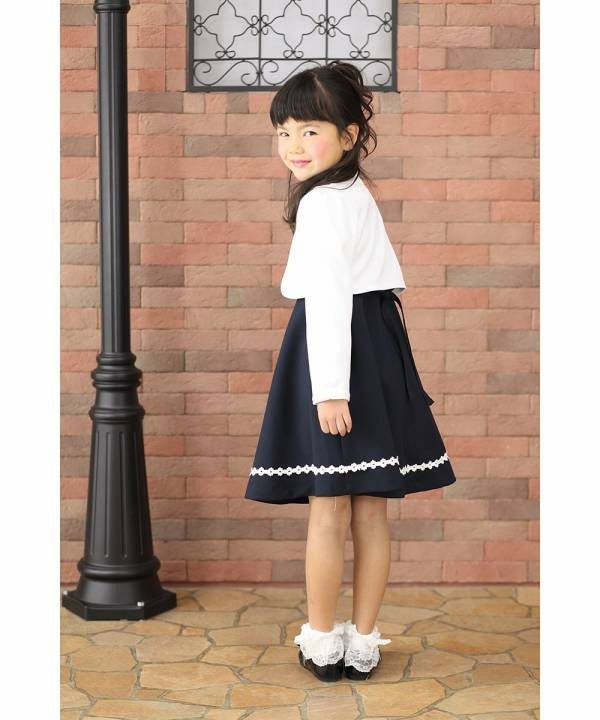 Children's clothing Girls Casual Casual Classification School School Wearing Hem Flower Lace Flare One Piece Navy (06) Model Image 4