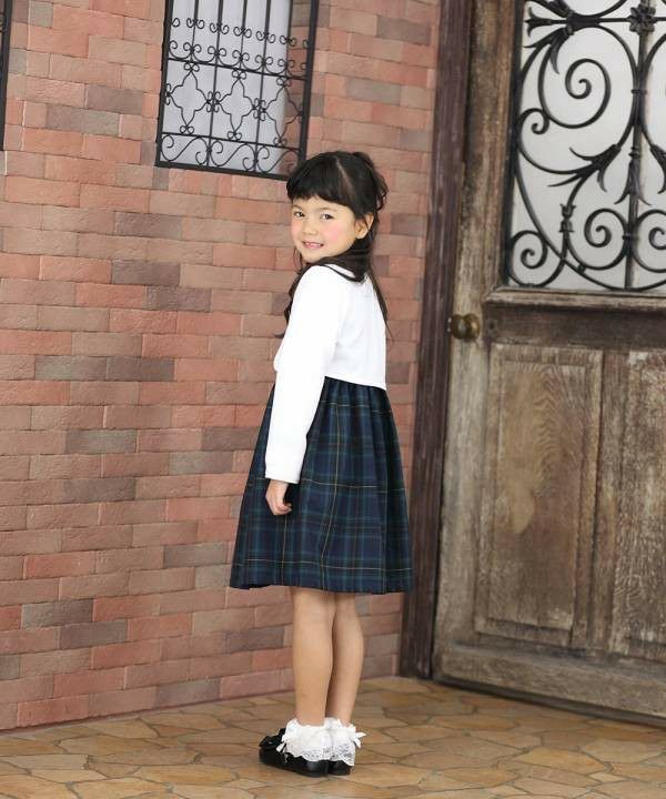 Children's clothing girl tartan plaid dress dress dark blue (06) model image 4