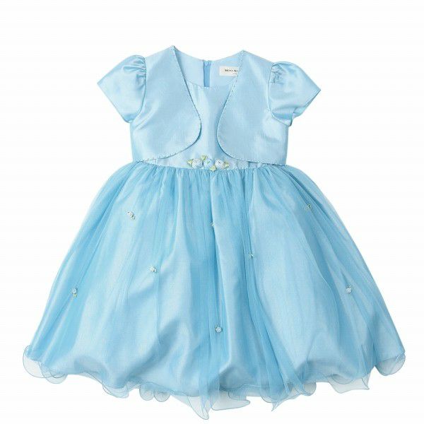 A layered style tulle switching dress with flowers Blue front