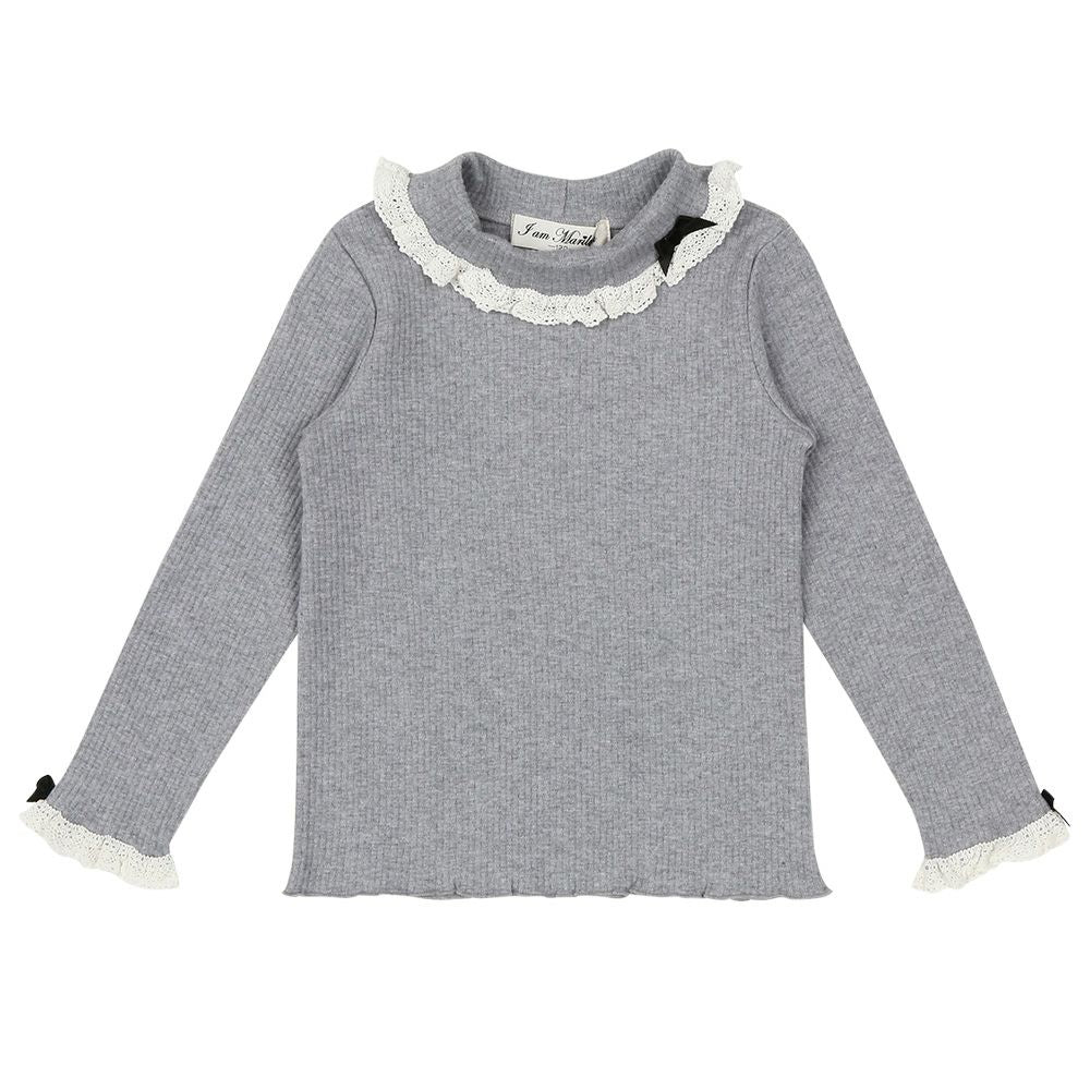 100 % cotton librous & ribbon Turtle neck inner T -shirt Misty Gray front