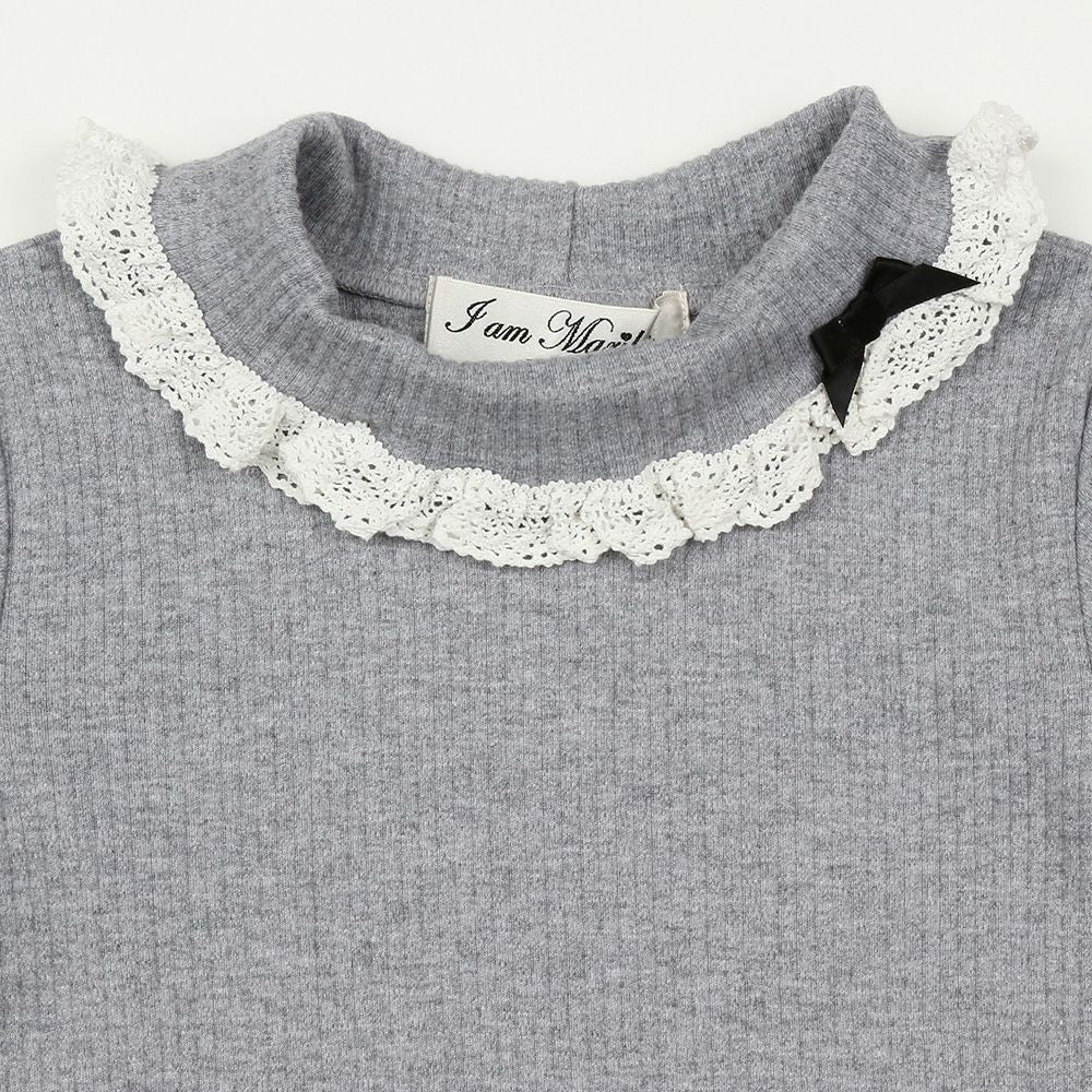 100 % cotton librous & ribbon Turtle neck inner T -shirt Misty Gray Design point 1