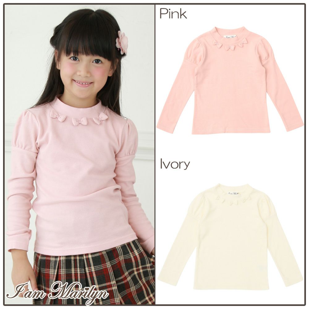Children's clothing girl high -neck T -shirt Long sleeve switching puff sleeves