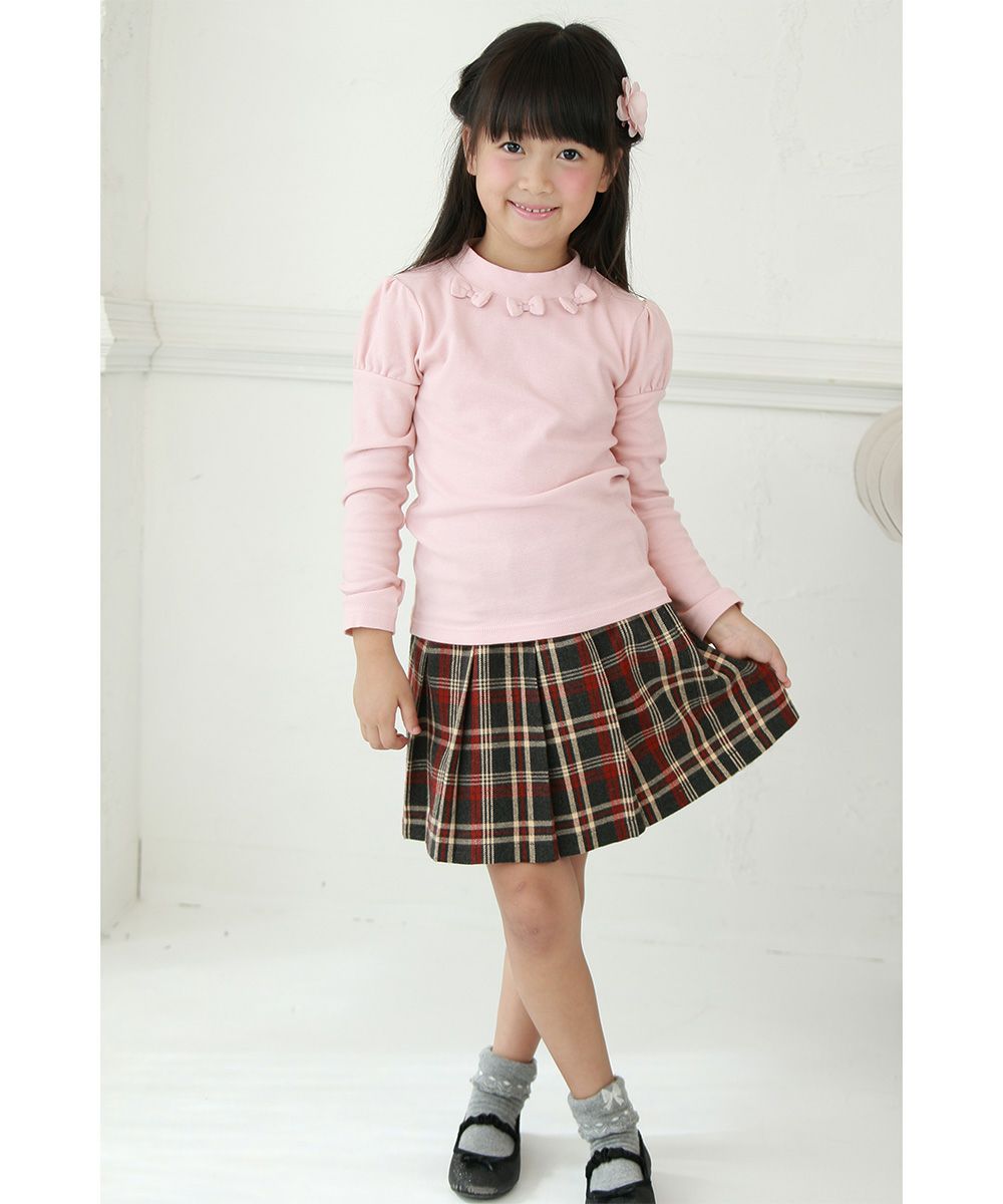 Children's clothing Girl High Neck T -shirt Long -sleeved Switch Puff Sleeve Pink (02) Model image whole body