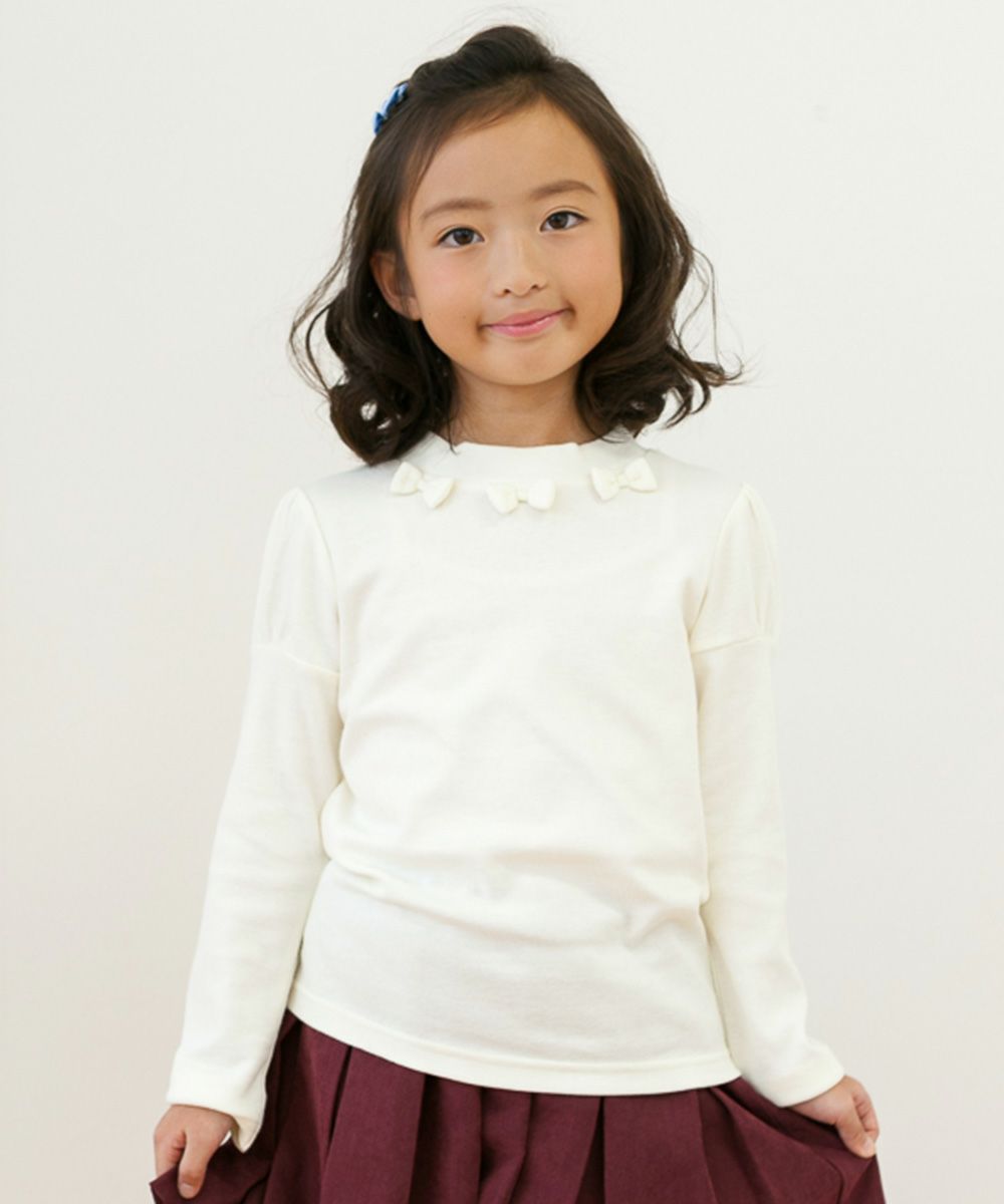 Children's clothing Girl High Neck T -shirt Long -sleeved Switch Puff Sleeve ivory (12) Model image up