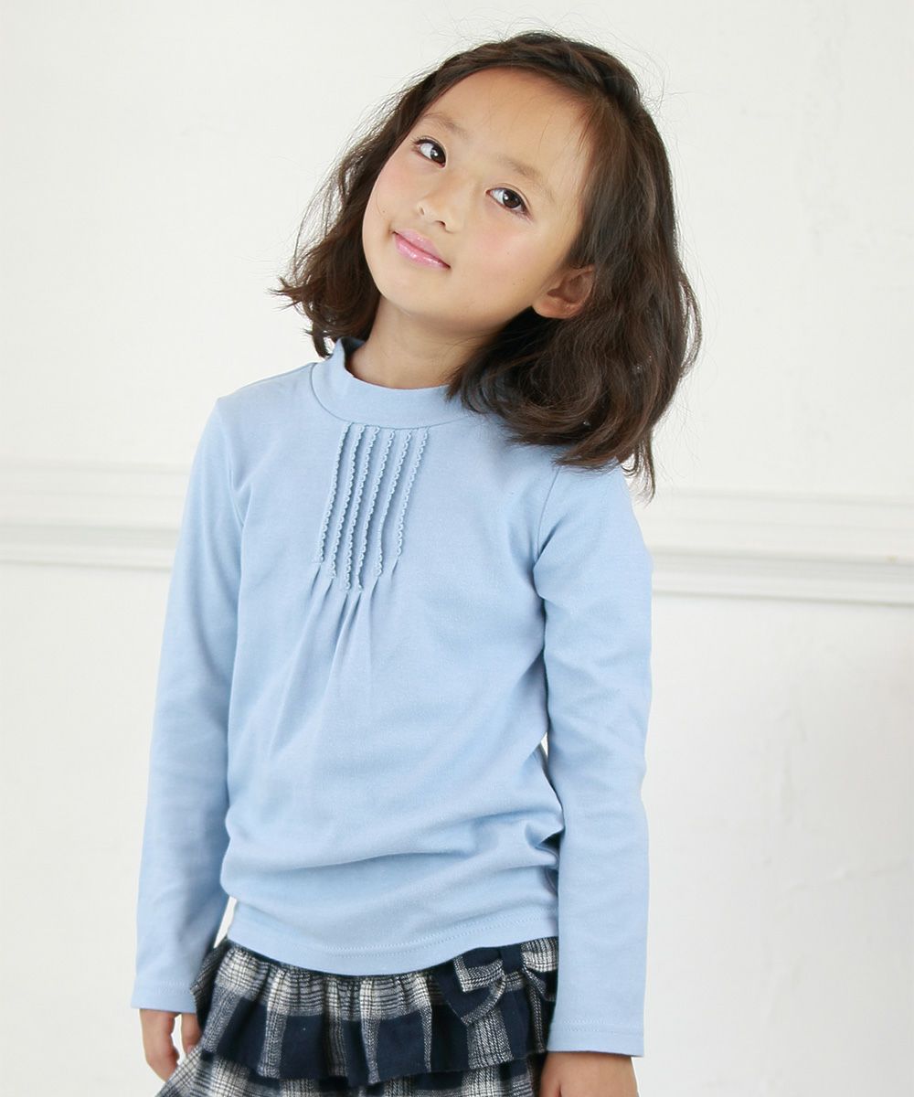 Children's clothing girl T -shirt Long sleeve Simple Simple Pintack Blue (61) Model image up