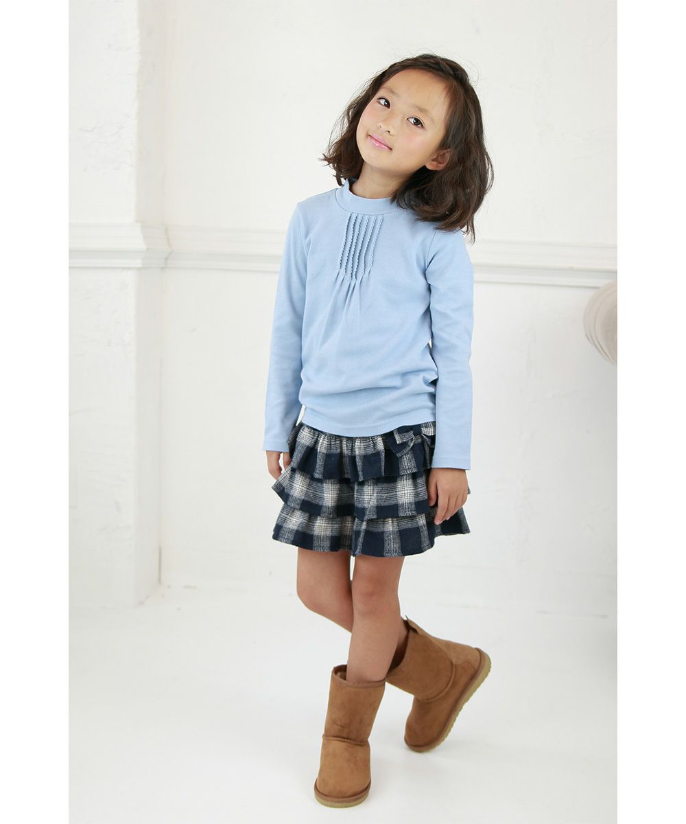 Children's clothing girl T -shirt Long sleeve Simple Simple Pintack Blue (61) Model image whole body