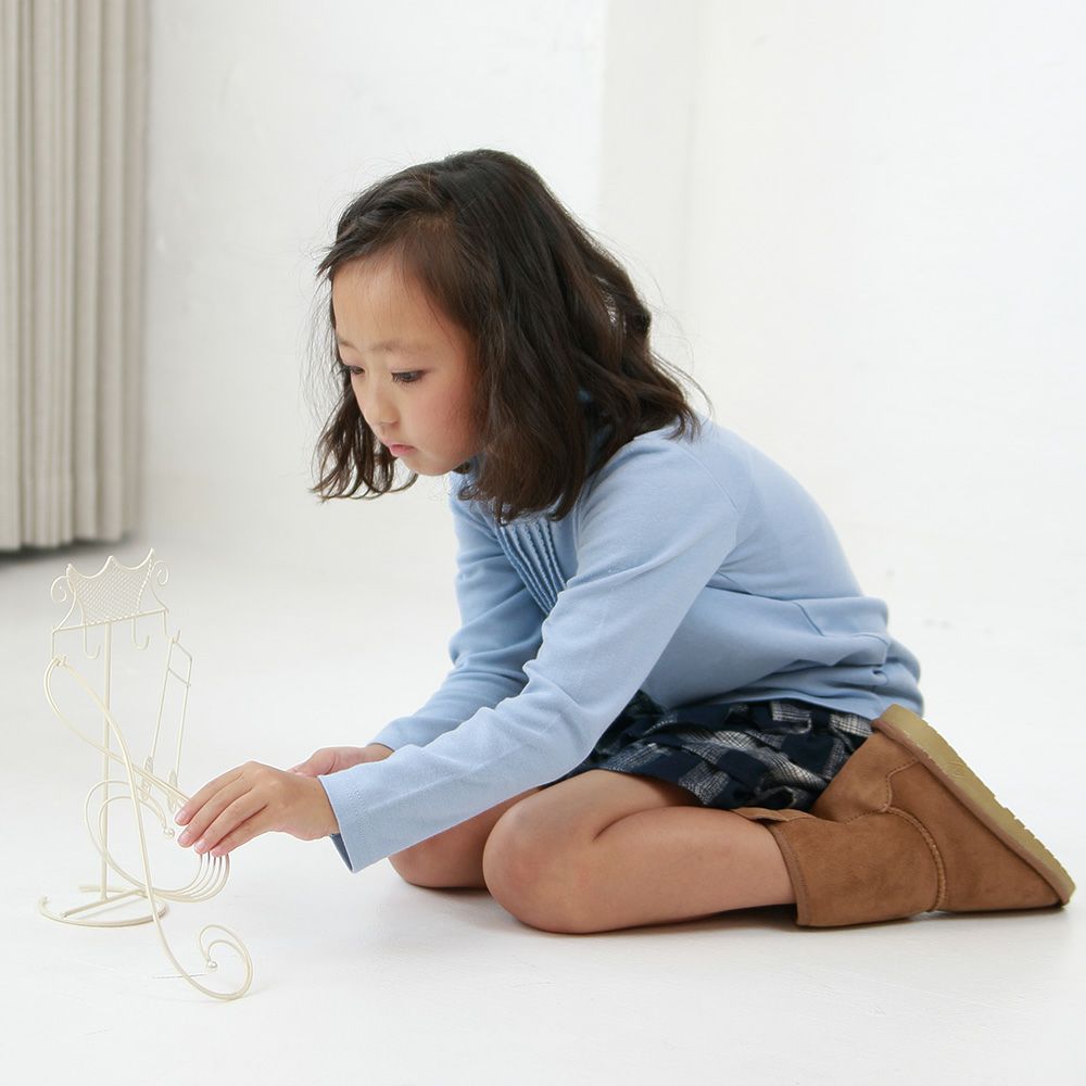 Children's clothing girl T -shirt Long sleeve Simple Simple Pintack Blue (61) Model Image 2