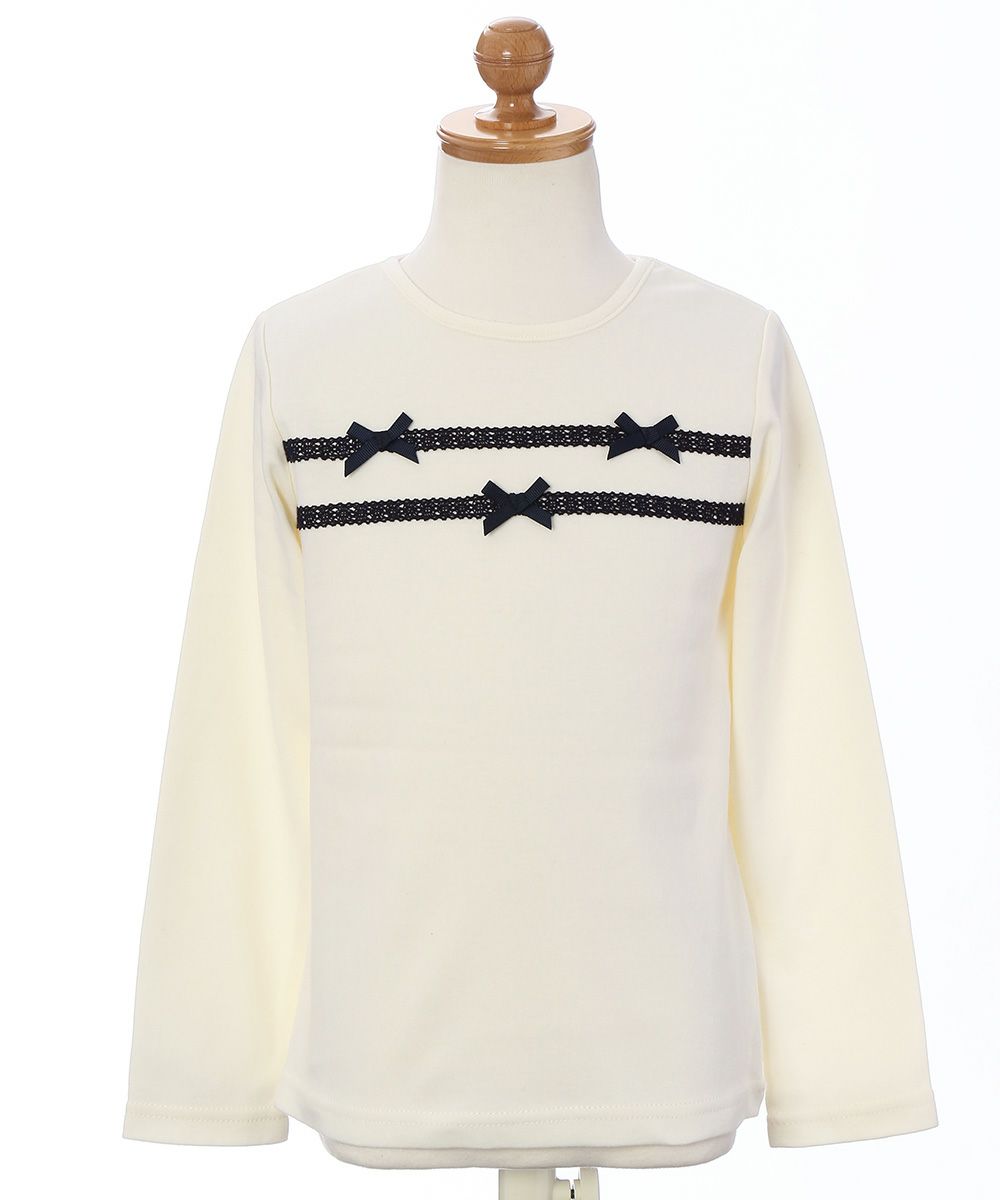 Children's clothing girl T -shirt Long sleeve elegant ribbon & lace ivory (12) Torso