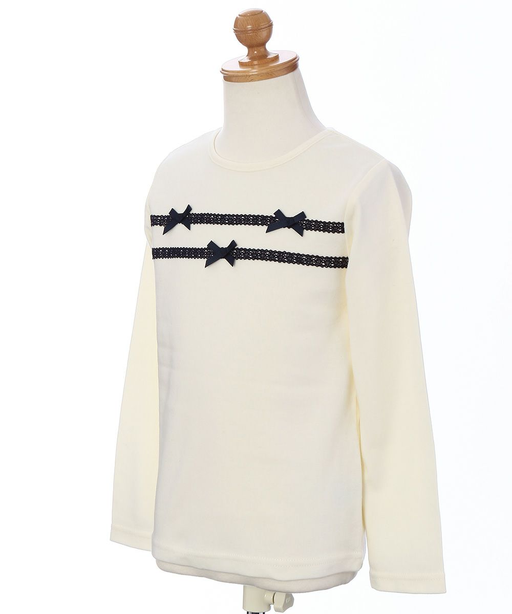 Children's clothing girl T -shirt Long sleeve elegant ribbon & lace ivory (12) torso