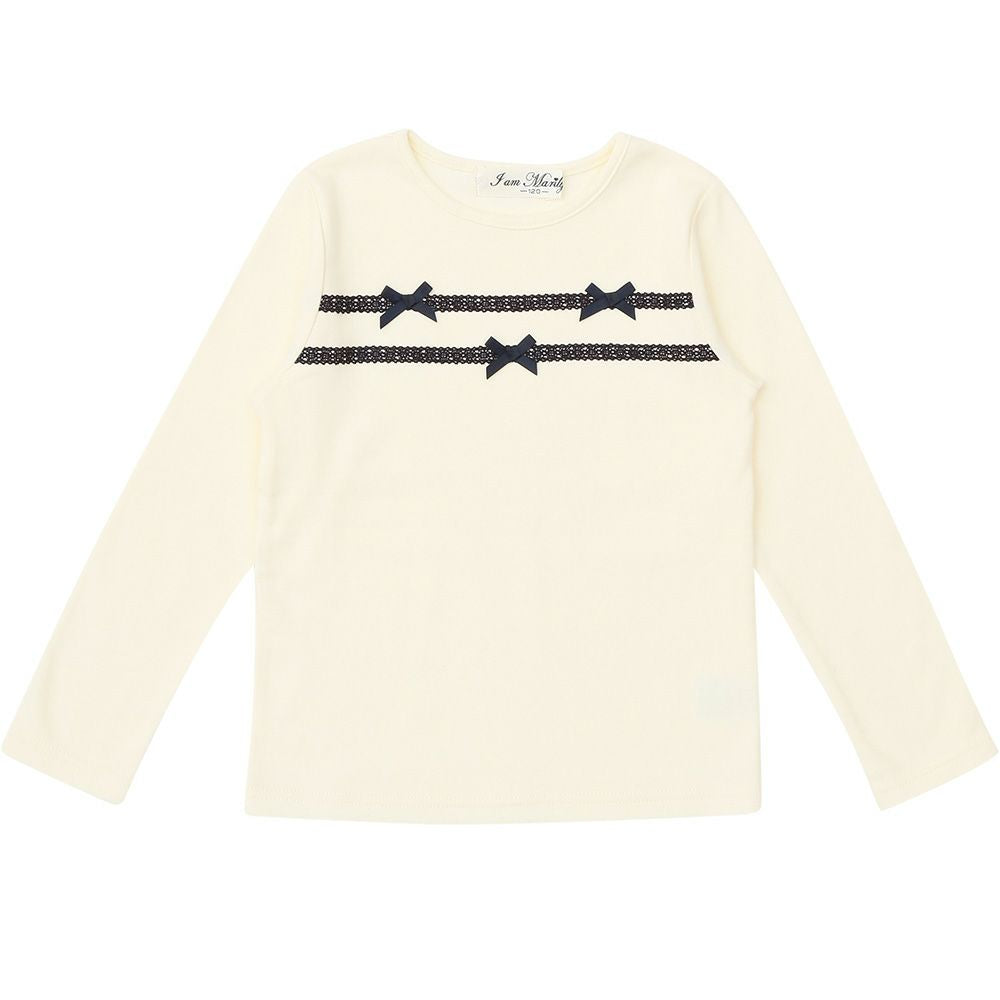 Children's clothing girl T -shirt Long sleeve elegant ribbon & lace ivory (12) front