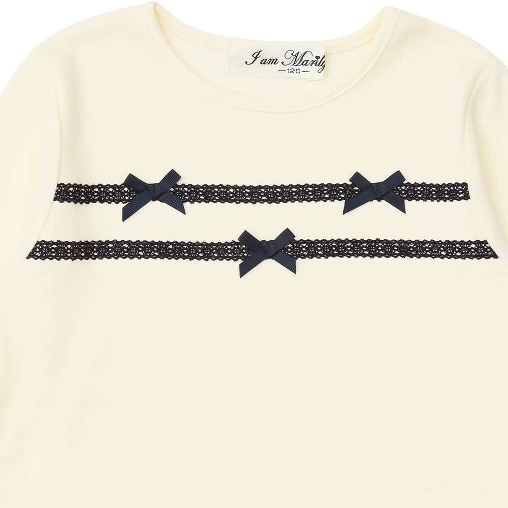 Children's clothing girl T -shirt Long sleeve elegant ribbon & lace ivory (12) Design point 1