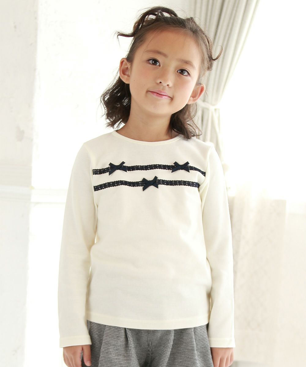 Children's clothing girl T -shirt Long sleeve elegant ribbon & lace ivory (12) Model image up