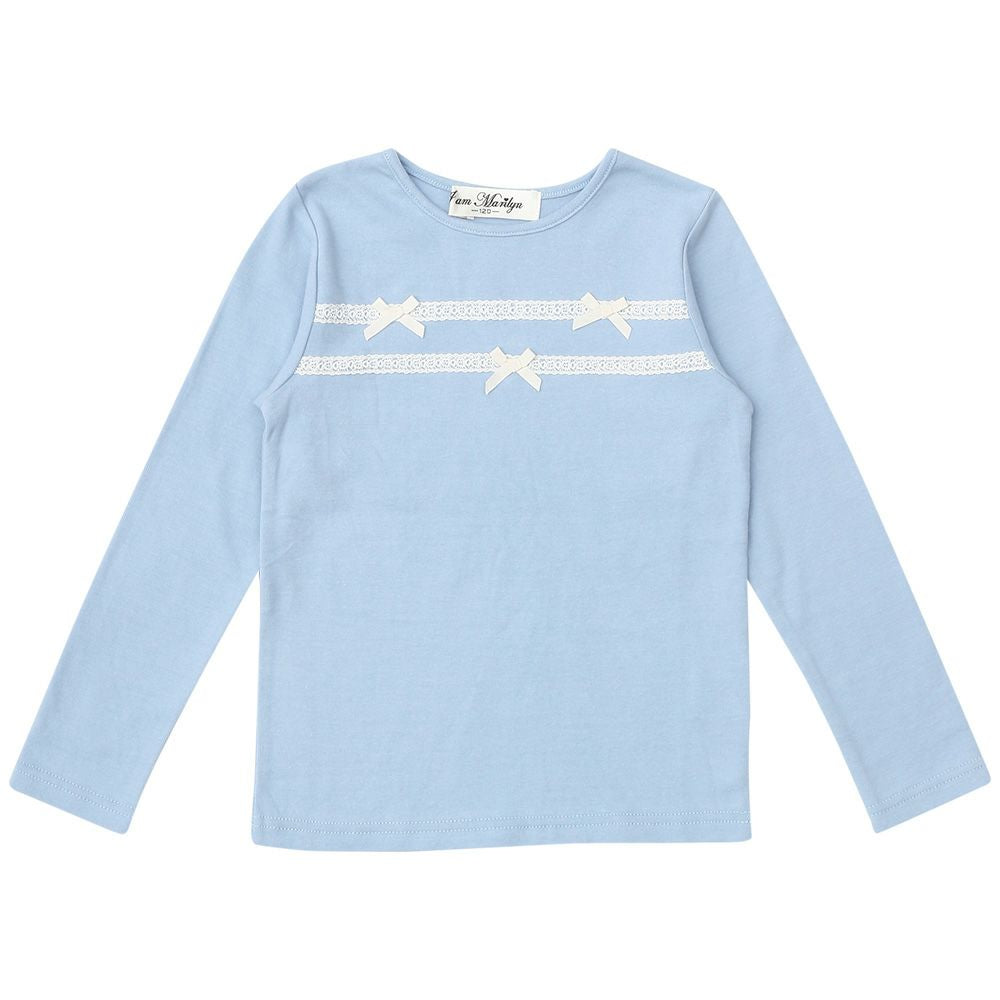 Children's clothing girl T -shirt Long sleeve elegant ribbon & lace blue (61) front