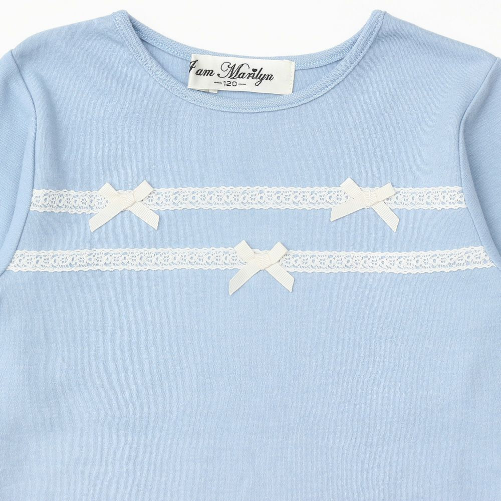 Children's clothing girl T -shirt Long sleeve elegant ribbon & lace blue (61) Design point 1