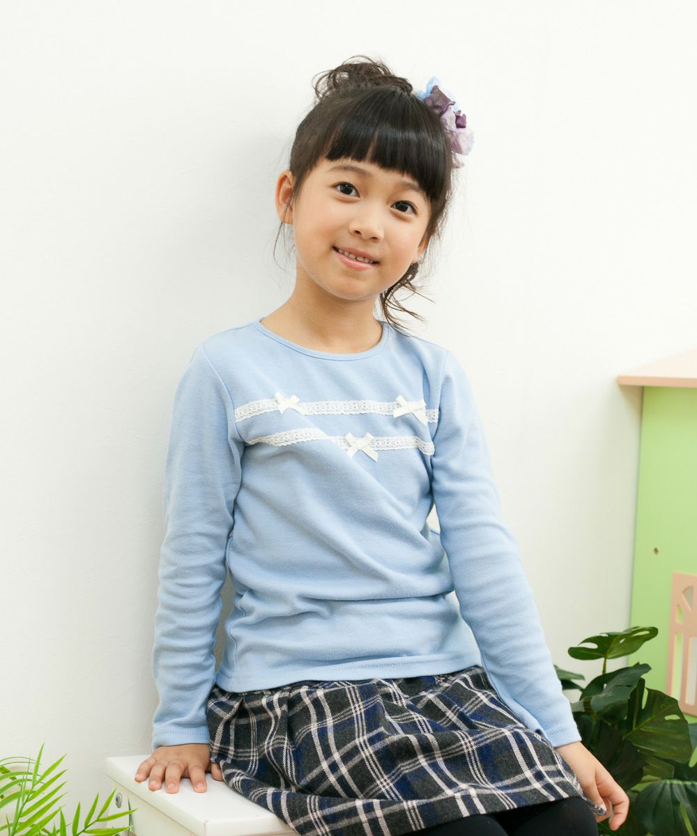 Children's clothing girl T -shirt Long sleeve elegant ribbon & lace blue (61) model image 3
