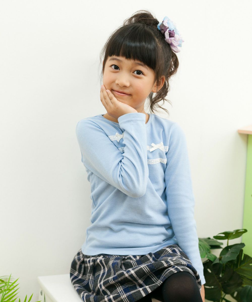Children's clothing girl T -shirt Long sleeve elegant ribbon & lace blue (61) model image 4