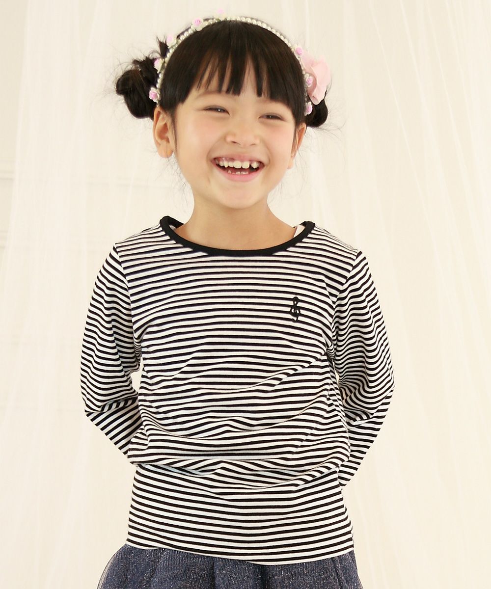 Children's clothing girl music score embroidery border white x black (10) Model image up