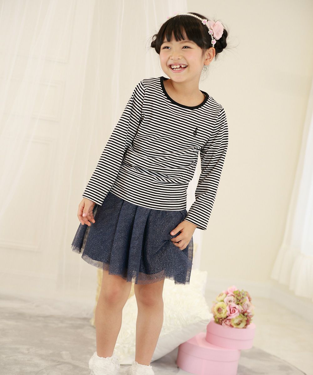 Children's clothing girl music score embroidery border white x black (10) model image 3